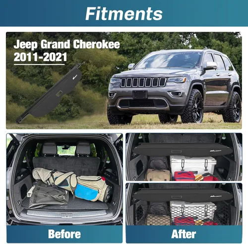 Vista 2 de Nilight Cobertura de cajuela para Jeep Grand Cherokee Accesorios 2011-2021, cubierta de seguridad retráctil para carga trasera, con red