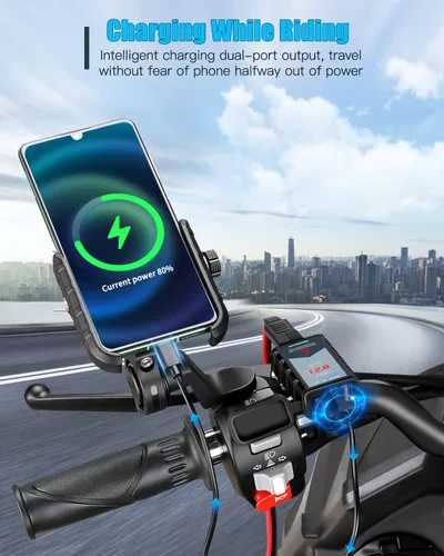 Vista 4 de EXTRACTME Cargador USB de motocicleta de 6.8 A, carga rápida 3.0 Dual USB Cargador de teléfono para motocicleta con voltímetro e interruptor