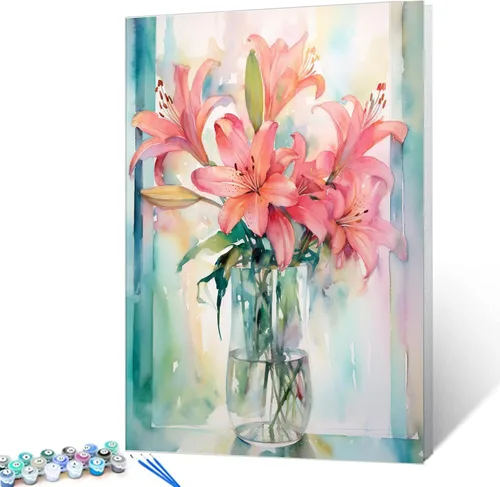 Vista 13 de Tucocoo Kit de pintura de margaritas coloridas por números con pinceles y pigmento acrílico sobre lienzo para adultos, hermoso proyecto