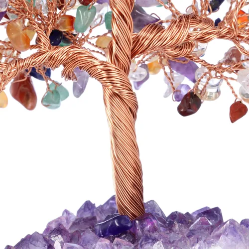 Vista 5 de Jovivi Árbol de Dinero de Cristal Curativo de Gemas de 7 Chakras Naturales sobre Base de Geoda Drusa de Racimo de Amatista, Cristales de Feng Shui