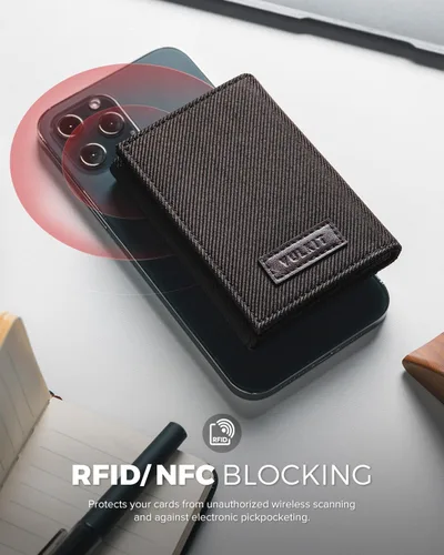 Vista 19 de VULKIT Cartera de cuero minimalista con bloqueo Rfid triple billetera delgada para tarjetas de crédito con 3 ventanas de identificación y bolsillo