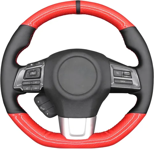 Vista 8 de MEWANT Funda de volante de automóvil transpirable cosida a mano para Subaru WRX 2015-2021 / WRX STI 2015-2021, accesorios para volante Subaru WRX