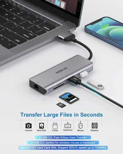 Vista 8 de MacBook Pro - Estación de acoplamiento para MacBook Pro, adaptador HDMI para MacBook Pro, adaptadores USB C 9 en 1 para MacBook Pro Air Mac HDMI