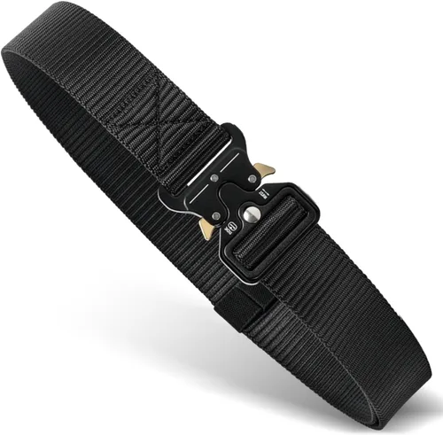 Vista 8 de SHAVIT Black Tactical Belt Men, Military Web Nylon Work Belts for Men With Quick Release Buckle Army Riggers Belt