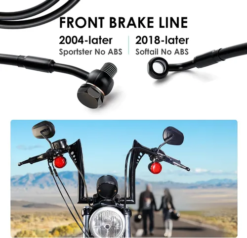 Vista 2 de MoKitDora Líneas de freno delanteras extendidas trenzadas de 42.5", manguera de aceite de acero inoxidable para Harley 2004 en adelante Sportster
