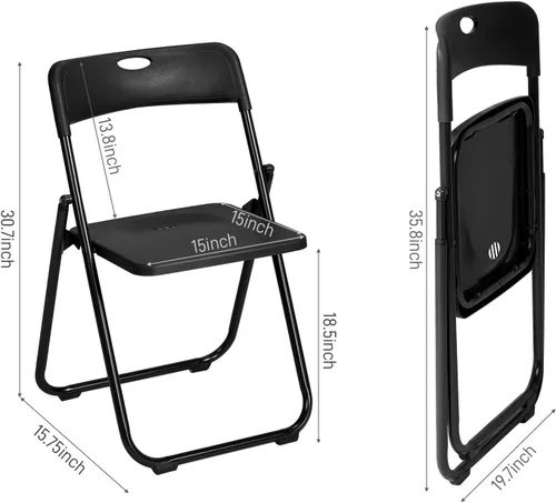 Vista 3 de 10pcs Ergonomic Black Plastic Folding Chairs with Iron Frame – Sturdy Stackable Folding Chairs for Indoor and Outdoor Use, Perfect for Family