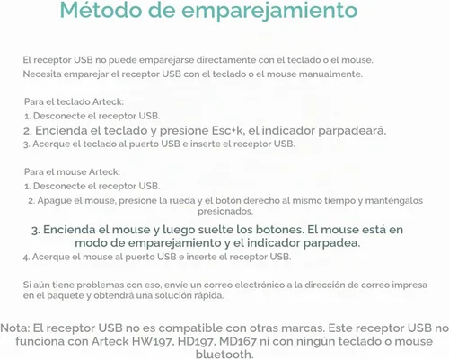 Vista 4 de Arteck Teclado o mouse inalámbrico con receptor Nano USB de 2.4G (solo marca, no para GW28-3, HD323, HW197, HD197, MD167, MD172 o versión Bluetooth)