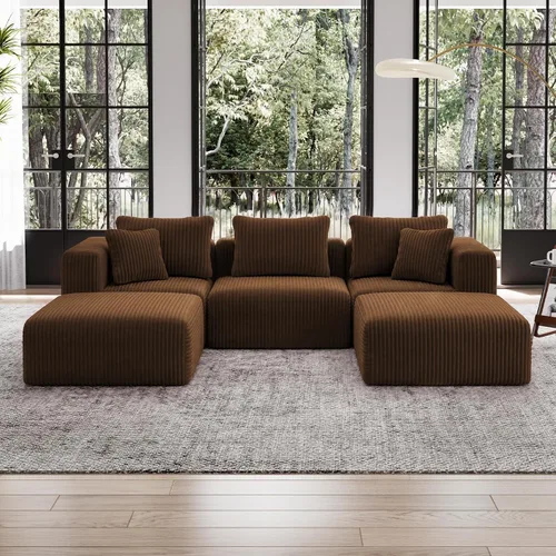 Vista 13 de Avenco Sofá seccional modular de 6 asientos de 141 pulgadas, tela de pana Negro