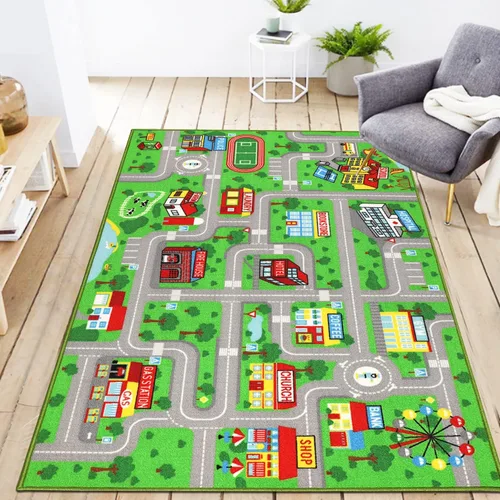 Vista 8 de Yincimar Alfombra de juegos para niños, alfombra de juego con coche, vida urbana, tráfico, carretera, alfombra para niños, alfombra de 5 x 6 pies 6