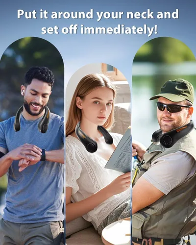 Vista 5 de Ventilador de cuello portátil, recargable, ventilador personal para soplar aire frío, 5 velocidades, batería USB, enfriador de cuello con cuello