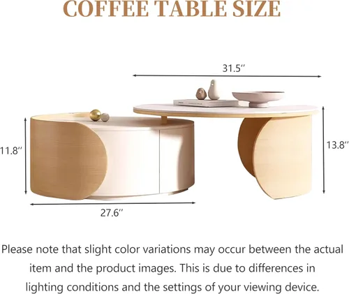Vista 2 de Moderna mesa de centro redonda anidable con parte superior de mármol, mesa circular de 31.5 pulgadas con almacenamiento, mesa de té central