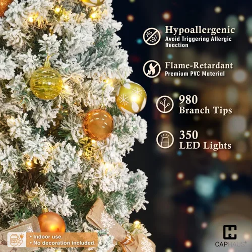 Vista 4 de Fencer Wire Árbol de Navidad Artificial Tipo Lápiz Preiluminado con Nieve Artificial de 7.5 pies con 980 puntas de ramas prearticuladas y soporte