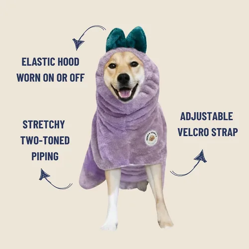 Vista 4 de DERPYCHAPPY Bata de Toalla Premium para Perros y Albornoz para Perros para Secar Perros Hecho en Corea Toalla de Baño de Microfibra Súper