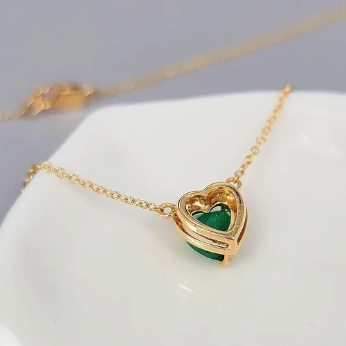 Vista 25 de 18K Solid Yellow Gold Genuine Gemstone Choker Necklace, 15 inches Chain Pendant Dainty Necklace gift for her