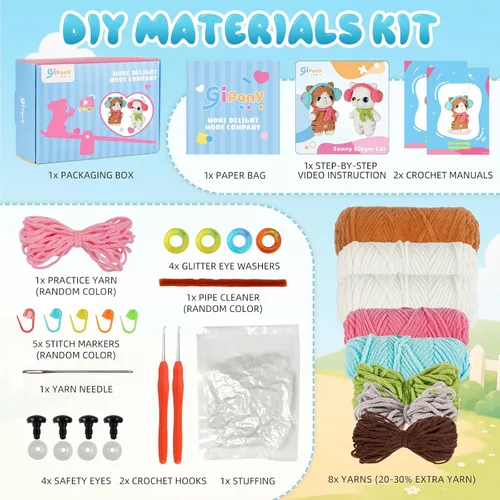 Vista 2 de Gipony Kit de ganchillo para principiantes, kits de animales de ganchillo, kit de ganchillo para principiantes, aprende a ganchillo con tutoriales