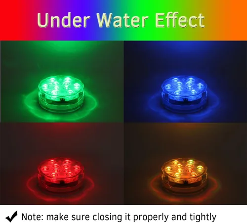 Vista 2 de Qoolife Luces LED sumergibles con control remoto, batería incluida, luz impermeable RGB multicolor cambiante para piscina, base de jarrón, spa