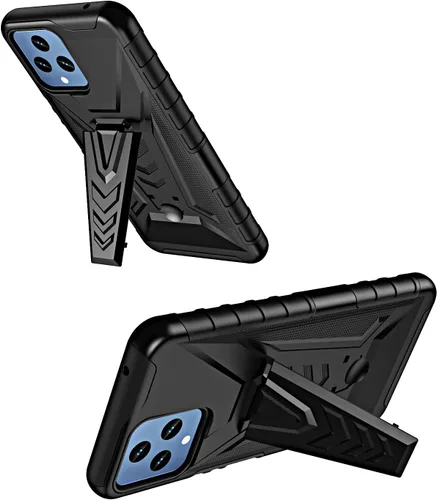 Vista 6 de Funda compatible con TMobile Revvl 6 5G con clip para cinturón de funda híbrida a prueba de golpes con soporte (negro)