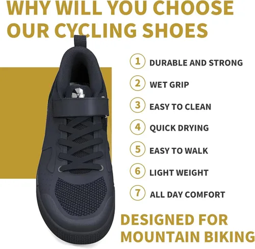 Vista 4 de Zapatos de ciclismo de montaña MTB para hombre y mujer, para pedales planos, perfectos para montar en bicicleta de montaña DH enduro Cross Trail
