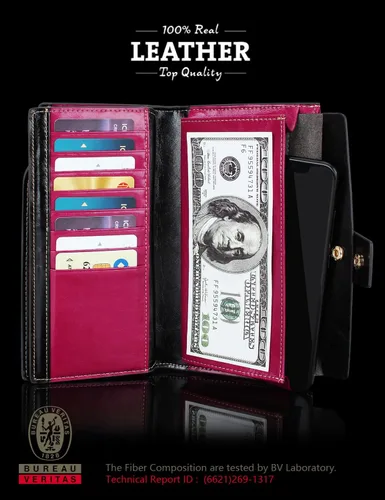 Vista 2 de Demon&Hunter Cartera de piel auténtica con bloqueo RFID de gran capacidad para mujer DZA2083, DZA2083R x Rosa, Cartera RFID