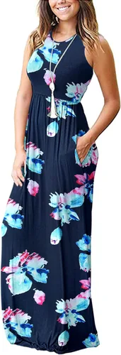 Vista 2 de Molerani - Vestido largo casual para mujer, sin mangas, cuello en V profundo, holgado y liso.