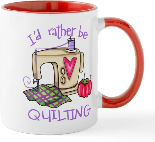 Vista 55 de CafePress I'd Rather Be Quilting Mug Taza de café de cerámica de 11 oz (11.0 fl oz)