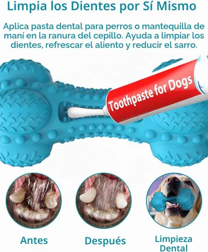 Vista 3 de SCHITEC - Juguete masticable para perros con sonido, hueso de goma natural resistente y duradero con cepillo de dientes, indestructible