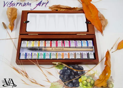 Vista 5 de Juego de Pintura de Acuarela Profesional - 24 Pastillas de Pinturas de Acuarela Transparentes Altamente Pigmentadas con Pincel de Acuarela Sintético