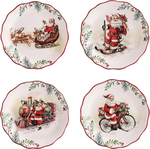 Vista 11 de Bico Juego de 4 platos de ensalada de gnomos de Navidad, platos de postre de cerámica de 8.75 pulgadas para ensalada, aperitivo, guarniciones
