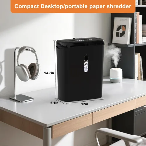 Vista 6 de Destructora de Papel para Oficina en Casa, Woolsche de 10 Hojas de Corte Longitudinal con Cesta de 3.17 Galones, Nivel de Seguridad P-2, Destructora