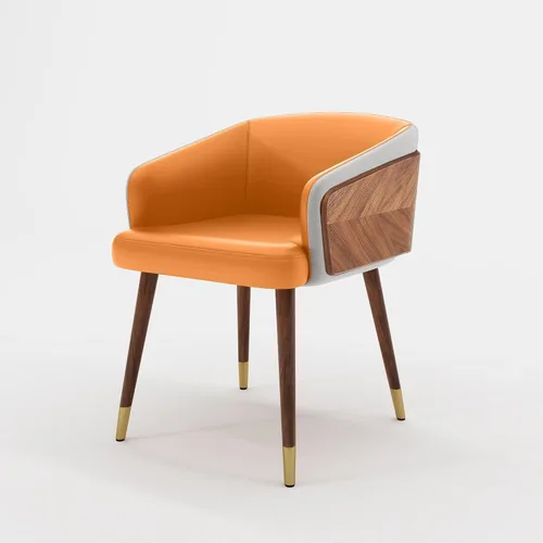 Vista 9 de ARTPLAN Silla de comedor moderna de mediados de siglo con nogal, silla tapizada de tela de eucalipto, reposabrazos retro con acento retro, patas