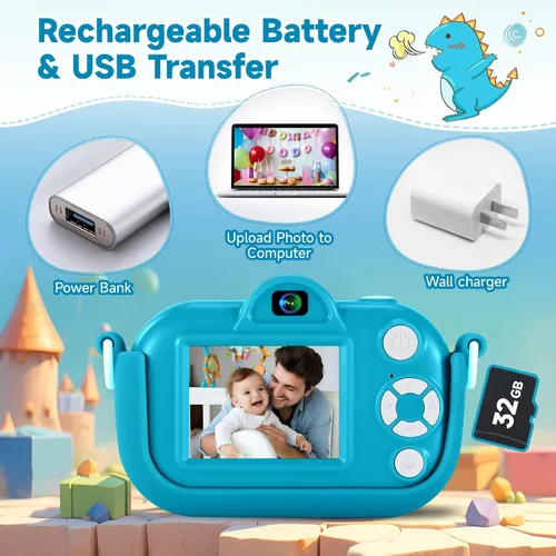 Vista 6 de Cámara digital para niños pequeños de YEEHAO, juguetes para niños de 3 a 9 años, cámara de video para niños pequeños de 1080P, regalos de Navidad
