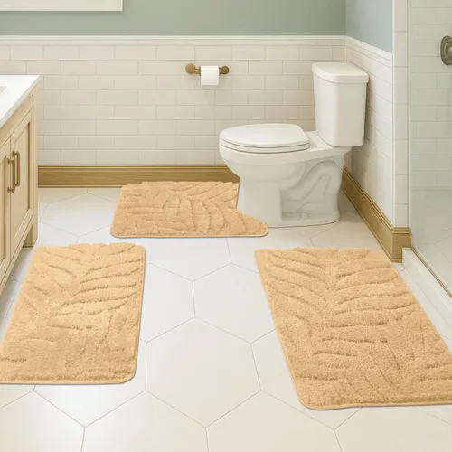 Vista 10 de Juego de 3 alfombras de baño suaves y absorbentes, peludas, suaves, antideslizantes, para ducha, bañera y bañera, lavables a máquina