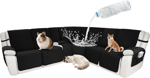 Vista 10 de Fundas impermeables para sofá reclinable seccional en forma de L, 7 piezas, antideslizantes, lavables, juego de fundas reclinables para mascotas