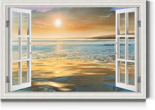 Vista 14 de Renditions Gallery Lienzo decorativo para pared, vista de barco viejo atracado en la playa de arena blanca, obra de arte para colgar en la pared