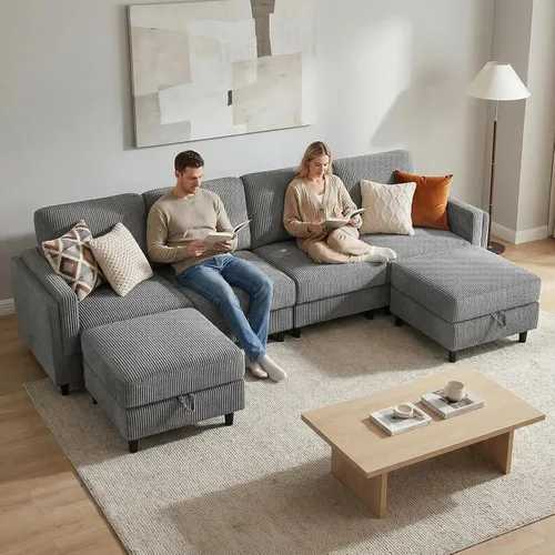 Vista 32 de KKL Sofá modular de 84 pulgadas, sofás de 3 plazas para sala de estar con almacenamiento, sofá modular de asiento profundo seccional, funda