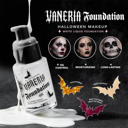 Vista 6 de Base blanca de Halloween y lápiz labial negro, maquillaje gótico