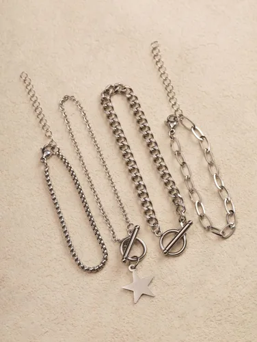 Vista 6 de Sacina Conjunto de pulsera de eslabones de estrella, pulsera gótica Emo Punk Grunge Y2k Plateado