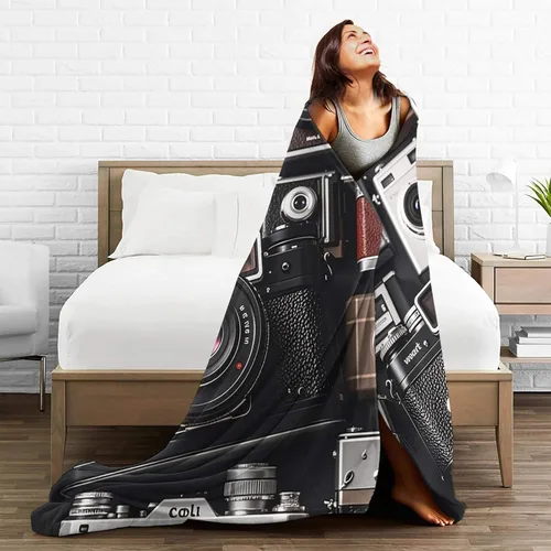 Vista 2 de Manta de franela de la colección Retro Cool Camera, manta de cama cálida y acogedora, ligera y suave para sofá, cama, silla, decoración del hogar
