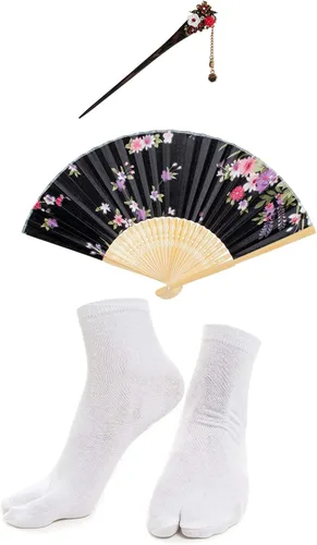 Vista 7 de Conjunto de calcetines con diseño de palo de pelo Tabi para mujer, estilo kimono de baile japonés de anime