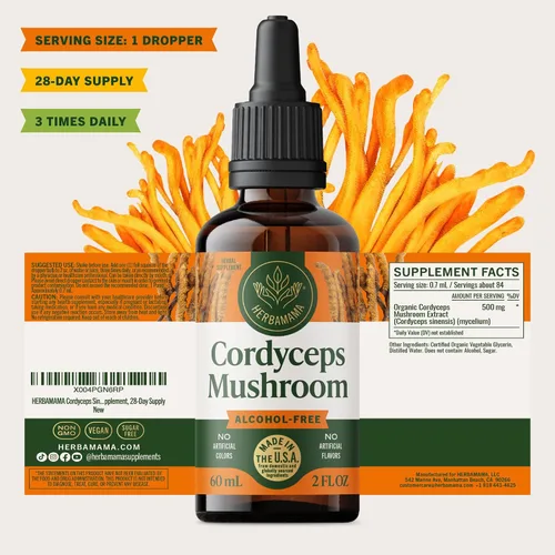 Vista 8 de HERBAMAMA Cordyceps Sinensis Tintura - Apoyo inmunológico vegano y defensa con gotas de extracto de hongos Cordyceps - Suplemento de inmunidad