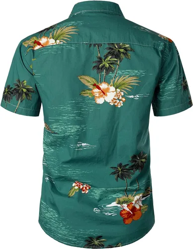 Vista 2 de JOGAL Camisa hawaiana Aloha de manga corta para hombre