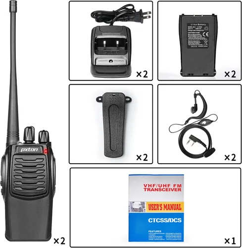 Vista 8 de pxton Walkie talkies S1 para adultos con auriculares y batería recargable de iones de litio de 1500 mAh, walkie talkie tiene VOX, TOT, alarma