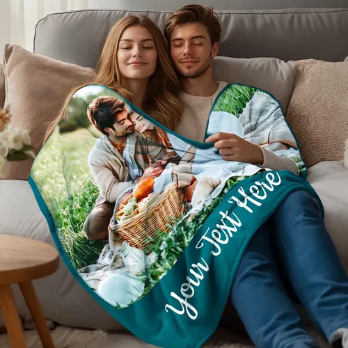 Vista 2 de Mantas personalizadas con 1 foto y texto impreso en Estados Unidos Manta personalizada con imagen de 30 x 40 pulgadas Mantas personalizadas