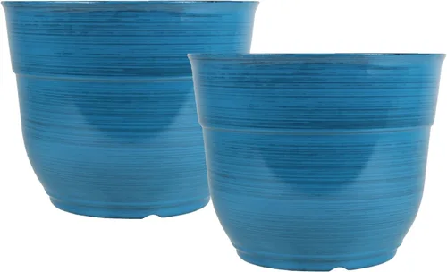 Vista 7 de Garden Elements Maceta de plástico cepillada y brillante para interior y exterior, grande, azul oscuro, 15 pulgadas
