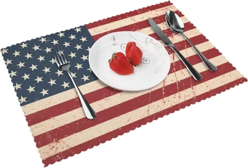 Vista 10 de Rectangular Placemats Set of 4, Heat Resistant Black Eagle Printed Kitchen Dining Table Mats