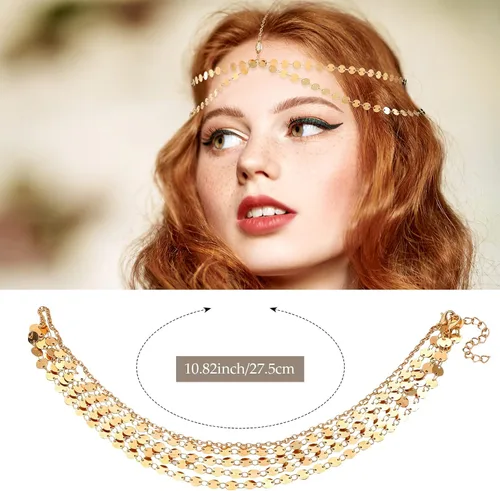 Vista 7 de Sureio 4 piezas de accesorios de disfraz gitano accesorios de danza del vientre, bufanda de cadera, cinturón envolvente, aretes de gota, cadena