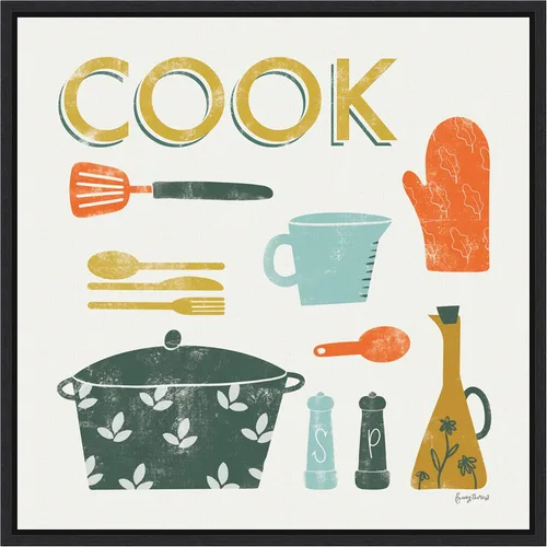 Vista 8 de Amanti Art Framed Canvas Wall Art 16x16 Retro Kitchen III Cook by Becky Thorns, Framed Wall Art Canvas, Cuisine Artwork, Traditional Decor, Small