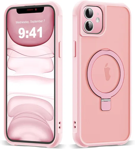 Vista 139 de SKYLMW - Funda compatible con iPhone 11 de 6.1 pulgadas, con soporte magnético invisible tipo anillo, funda translúcida de grado militar, compatible