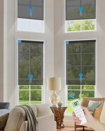 Vista 18 de Tokblind Persianas enrollables motorizadas de filtrado de luz con control remoto, persianas inteligentes para ventanas compatibles con Alexa Google