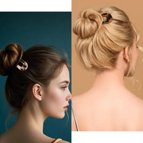 Vista 5 de CURASA Horquillas de pelo francesas de tortuga en forma de U, 2 piezas de acetato de celulosa para moños, accesorios de peinado duraderos